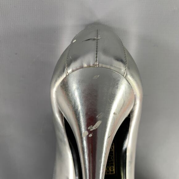 BALMAIN Size 6 Silver Patent Leather Peep Toe Heels Pumps - Picture 11 of 11